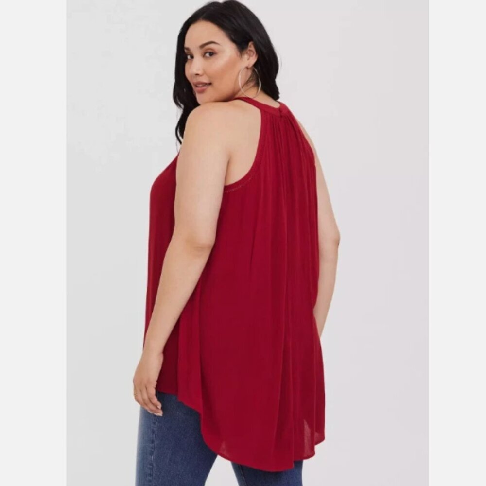 Torrid 3 Gauze Goddess Tank Top Womens Plus Size 3X Red Sleeveless Hi Low Tunic - Picture 2 of 12